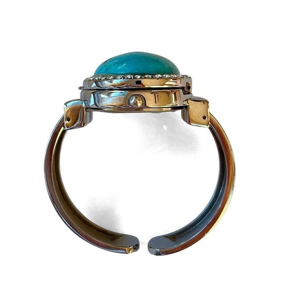 Vintage Genoa Turquoise Silver Cuff Watch Bracelet - Picture 5 of 6